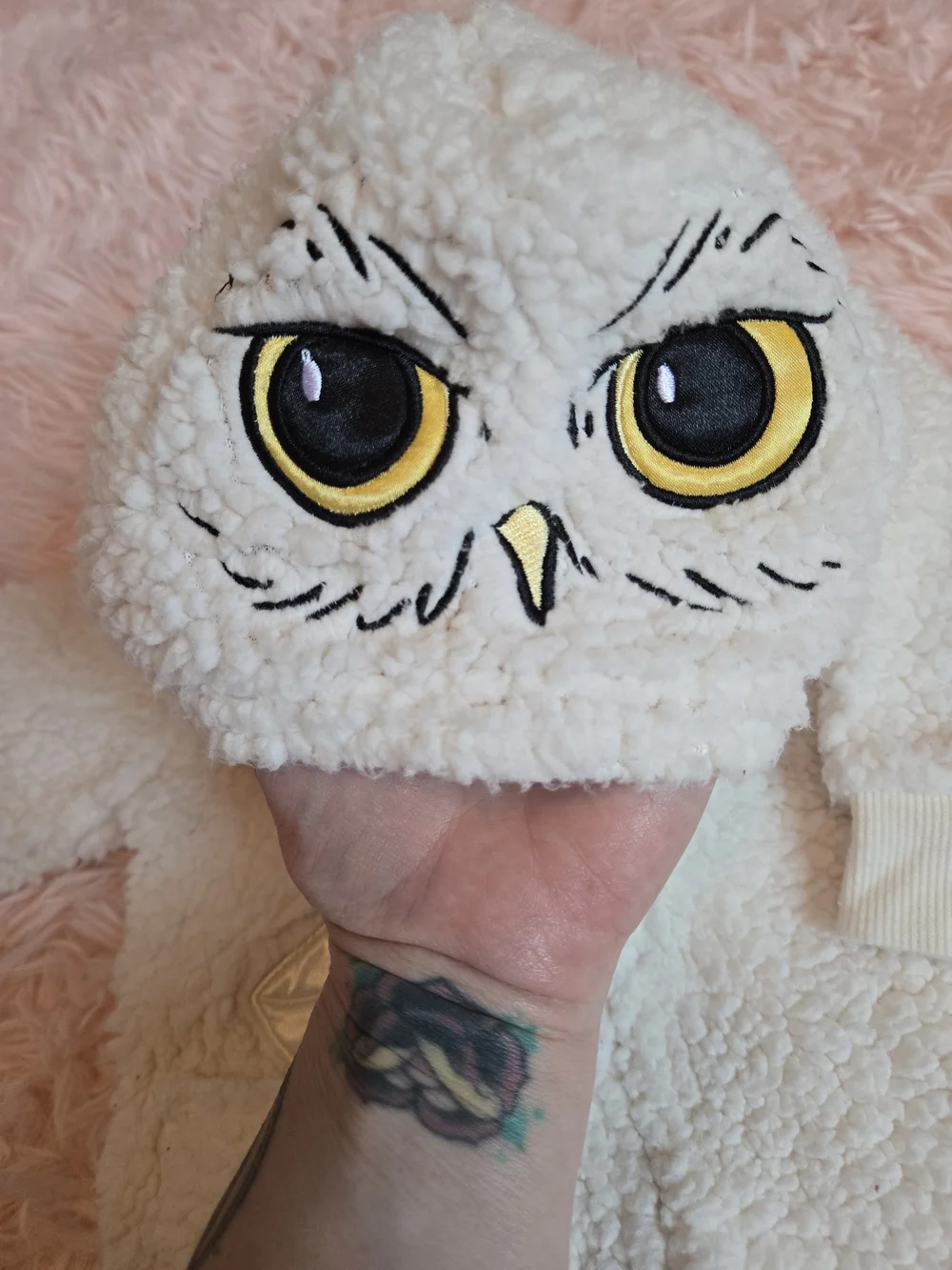 Harry Potter Infant Cream Sherpa One-Piece Romper with Owl Hood